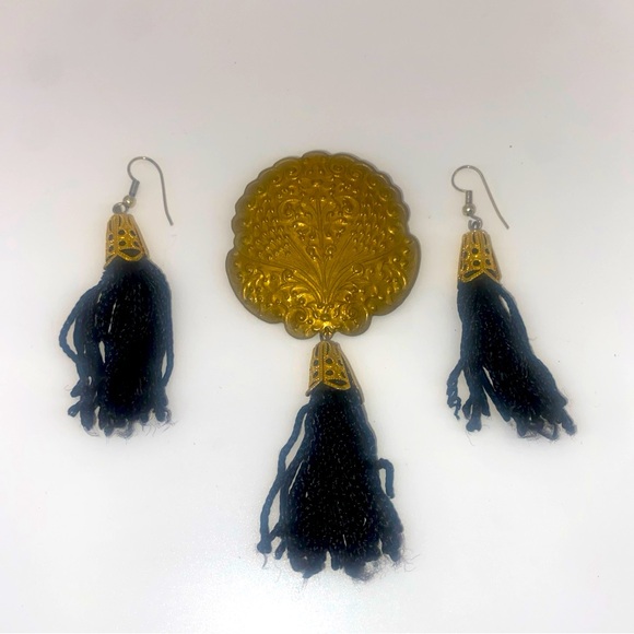 Jewelry - Vintage Filigree Tassel Brooch & Tassel Earrings Set